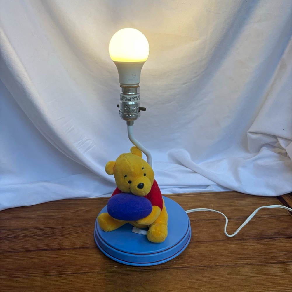 Disney Winnie the Pooh Plush Table Lamp, Blue Base Plug-In White Cord 11"